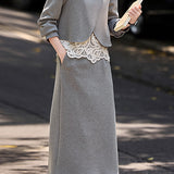 Exquisite Lace-Panel Sweatshirt and Skirt Set