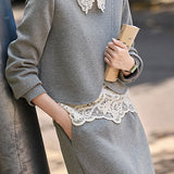 Exquisite Lace-Panel Sweatshirt and Skirt Set