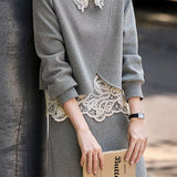 Exquisite Lace-Panel Sweatshirt and Skirt Set