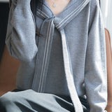 Casual Versatile Navy Collar Long Sleeve Knit Top