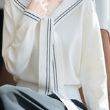 Casual Versatile Navy Collar Long Sleeve Knit Top