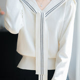 Casual Versatile Navy Collar Long Sleeve Knit Top