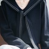 Casual Versatile Navy Collar Long Sleeve Knit Top