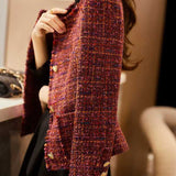 Exquisite Boucle Heart Metal Button Wool Coat