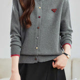 Casual Colorful Button Round Neck Knit Cardigan