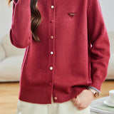 Casual Colorful Button Round Neck Knit Cardigan
