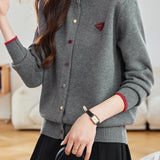 Casual Colorful Button Round Neck Knit Cardigan