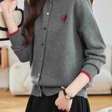 Casual Colorful Button Round Neck Knit Cardigan