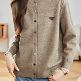 Casual Colorful Button Round Neck Knit Cardigan