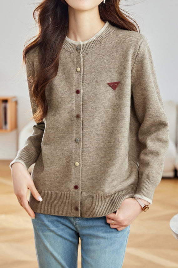 Casual Colorful Button Round Neck Knit Cardigan - liwisi