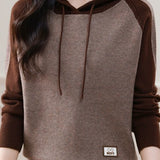Color-Block Loose Hooded Knit Top