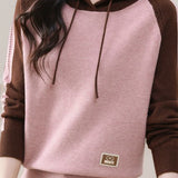 Color-Block Loose Hooded Knit Top