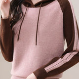 Color-Block Loose Hooded Knit Top