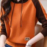 Color-Block Loose Hooded Knit Top
