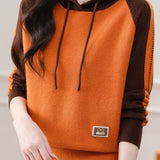 Color-Block Loose Hooded Knit Top