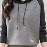 Color-Block Loose Hooded Knit Top