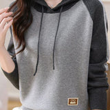 Color-Block Loose Hooded Knit Top