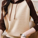 Color-Block Loose Hooded Knit Top