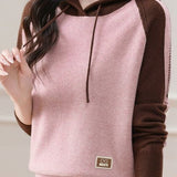 Color-Block Loose Hooded Knit Top