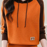 Color-Block Loose Hooded Knit Top