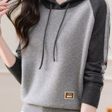 Color-Block Loose Hooded Knit Top