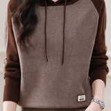 Color-Block Loose Hooded Knit Top