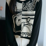 Casual Round Neck Color-Block Pattern Knit Top