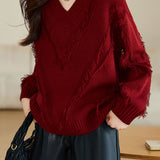 Casual Fashion V-Neck Relaxed Knit Top