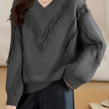 Casual Fashion V-Neck Relaxed Knit Top