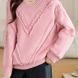 Casual Fashion V-Neck Relaxed Knit Top