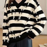 Casual Fashion V-Neck Relaxed Knit Top