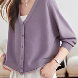 Casual Loose V-Neck Batwing Sleeve Fringe Knit Cardigan