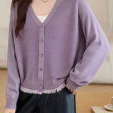 Casual Loose V-Neck Batwing Sleeve Fringe Knit Cardigan