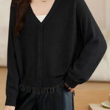 Casual Loose V-Neck Batwing Sleeve Fringe Knit Cardigan