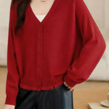 Casual Loose V-Neck Batwing Sleeve Fringe Knit Cardigan