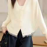 Casual Loose V-Neck Batwing Sleeve Fringe Knit Cardigan