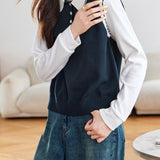 Casual Commuter Shirt Vest Faux Layered Knit Top