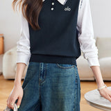 Casual Commuter Shirt Vest Faux Layered Knit Top