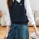 Casual Commuter Shirt Vest Faux Layered Knit Top