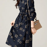 Casual Commuter Waist-Defined Printed Dress