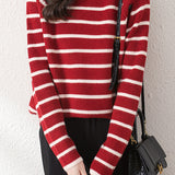 Casual Striped Decorative Button Pullover Sweater