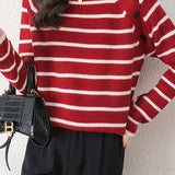 Casual Striped Decorative Button Pullover Sweater