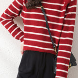 Casual Striped Decorative Button Pullover Sweater