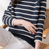 Casual Striped Decorative Button Pullover Sweater