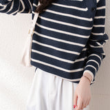 Casual Striped Decorative Button Pullover Sweater