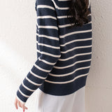 Casual Striped Decorative Button Pullover Sweater
