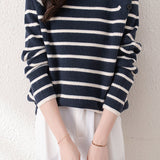 Casual Striped Decorative Button Pullover Sweater