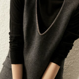 Shiny Beaded V-Neck Wool Blend Vest Dress