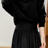 Casual Loose Batwing Sleeve Pleated Waist Knit Top