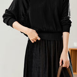 Casual Loose Batwing Sleeve Pleated Waist Knit Top